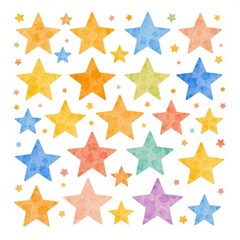 a collection of stars, arranged in a 3x3 grid on a white background, watercolor style