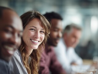 Smiling Businesswoman in a Diverse Meeting