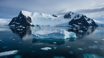 Antarctic Icebergs and Snow Covered Mountains