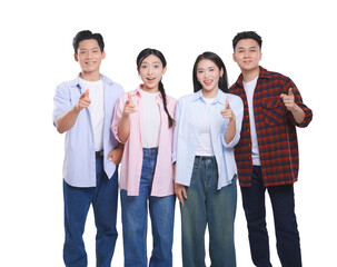 Fototapeta premium Enthusiastic group pointing at the viewer expressing excitement and engagement Studio shot