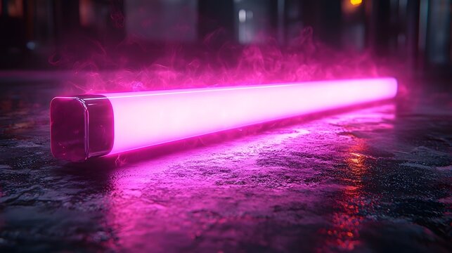 Glowing neon progress bar in a futuristic urban setting - Powered by Adobe