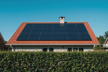 Home solar energy system on roof ideal for renewable power and sustainable living solutions
