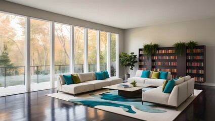 High dynamic range hdr photography showcasing elegant exterior details of modern luxury house with warm interior lights and lush landscaping captured at twilight, living room
