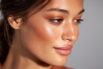 Obraz premium Close-up portrait of young hispanic female with natural makeup and smooth skin.