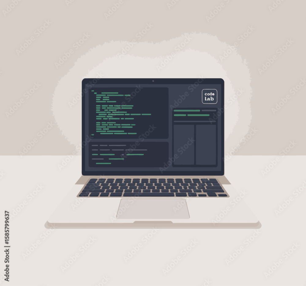 Fototapete this image displays a modern laptop showcasing a coding interface, ideal for discussing technology, 
