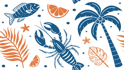 Tropical Seafood and Island Pattern