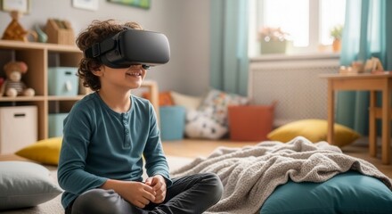 Obraz premium Child Exploring Virtual Reality Experience Joyfully