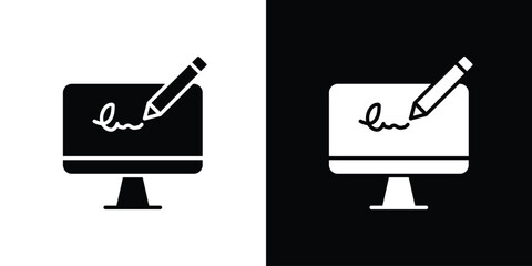 Electronic signature icon Flat Vector illustration. Simple black symbols