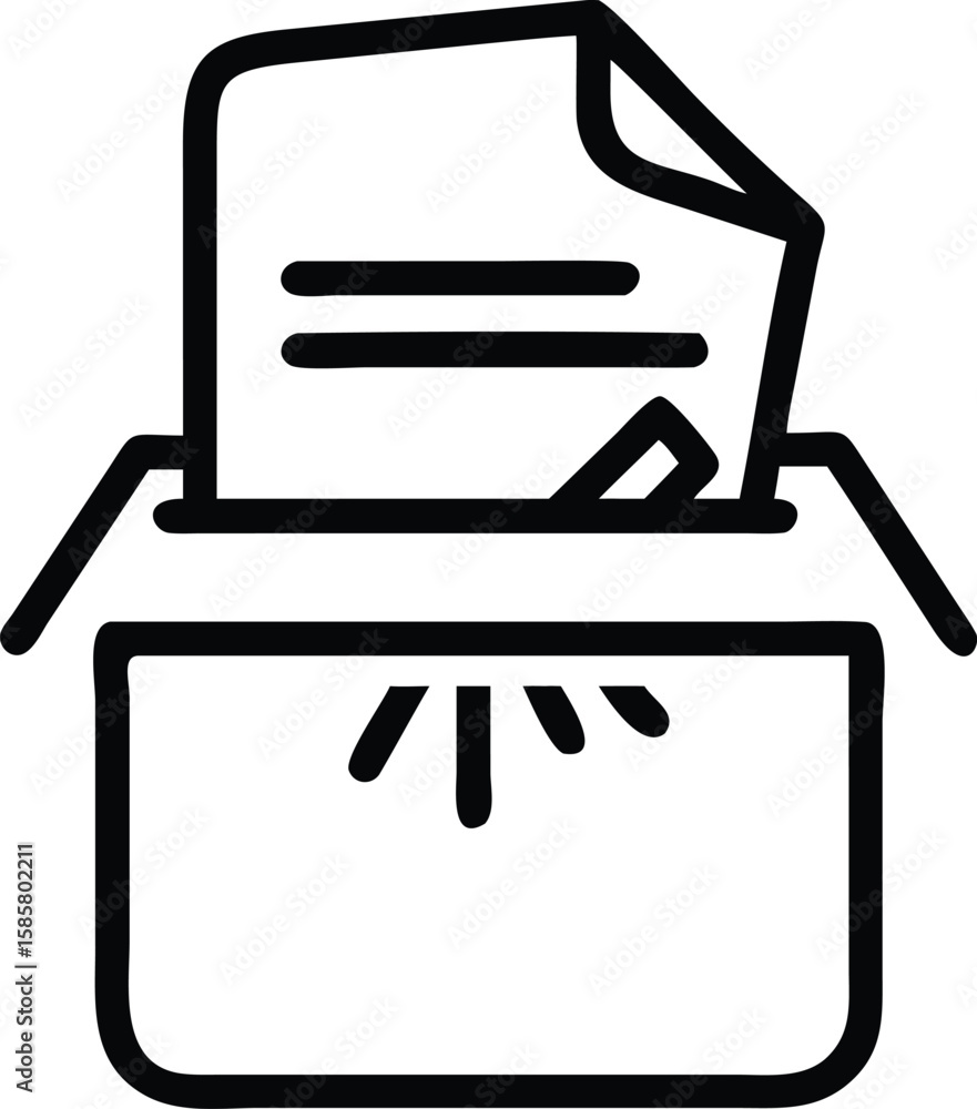 Poster outline document shredder icon with paper, data destruction concept for web