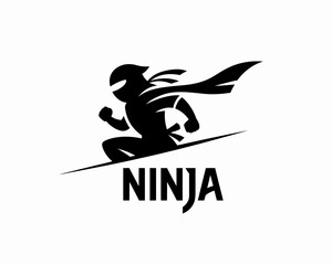 This sleek logo features a shadowy silhouette of a ninja in mid-action, symbolizing agility, stealth, and strength, perfect for martial arts related themes or branding.