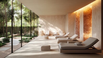 Modern spa lounge with natural light