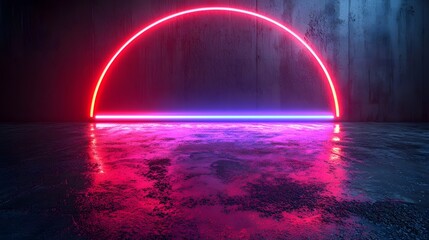 Glowing neon arch with dynamic lighting and reflection