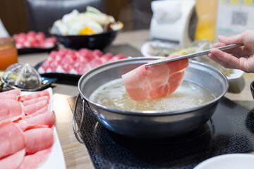 Fresh hot pot served in asian restaurant