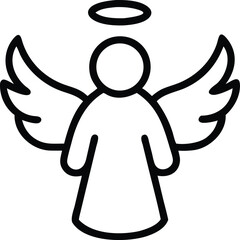 Outline drawing of angel with halo and wings in minimalistic style