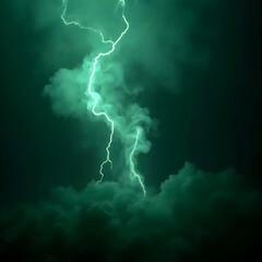 Green lightning with fog and clouds