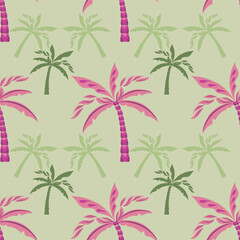 Tropical seamless pattern with hand drawn palm trees. Hawaiian florals summer background