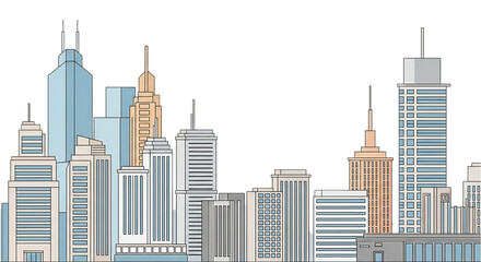 Modern Cityscape Skyline with Diverse Architecture and Buildings