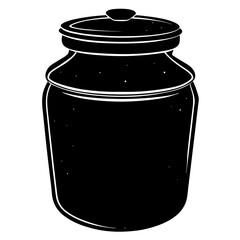 A black silhouette of a glass jar with a lid, isolated on a white background