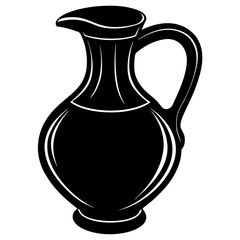A black silhouette of an elegant jug with a handle and spout, isolated on a white background