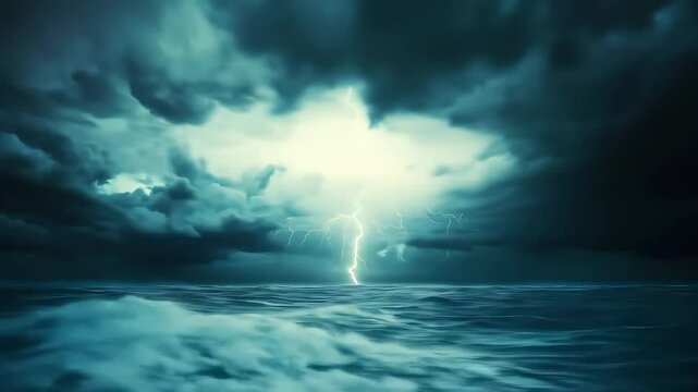 Stormy Sea with Lightning