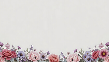 Elegant Floral Border with Roses and Daisies in Pastel Hues.