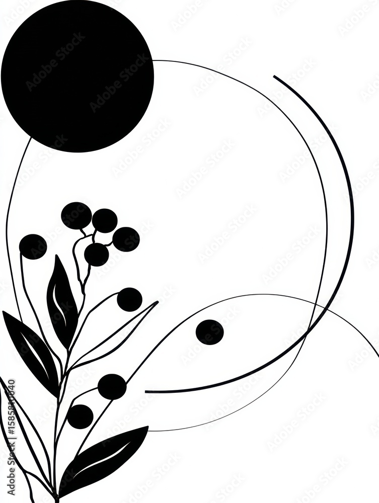 Poster modern abstract fruit lineart design featuring bold shapes and delicate lines against a minimalistic