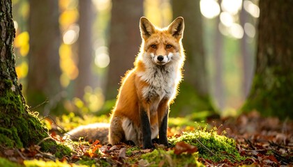 Naklejka premium Red fox in autumn forest (3)