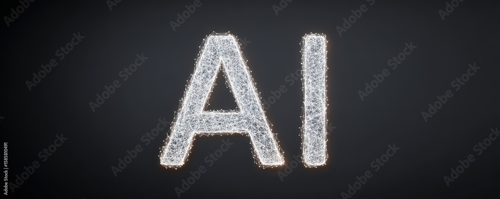 Poster artificial intelligence concept with glowing network lines