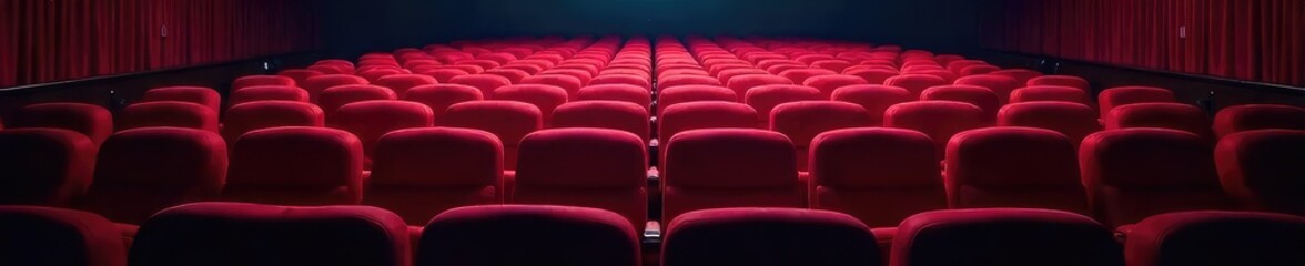 Empty theater bench seats in a dimly lit auditorium awaiting the next performance Perfect for concepts of anticipation, waiting, or the performing arts , comedy, lighting