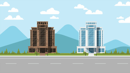 flat vector of before old broken and after renovated new building, flipping house concept