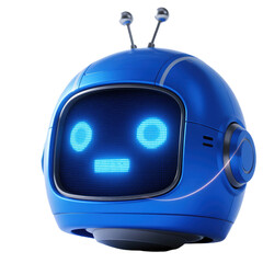 Friendly Blue Robot AI Head with Digital Display Face for Technology and Future Concepts