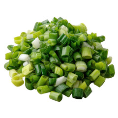 Freshly chopped green onions scattered pile isolated on transparent background
