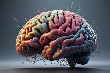 3D model of the human brain on dark background