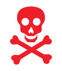Red Skull and Crossbones Symbol on White Background for Warning Sign