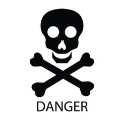 Black Skull and Crossbones Symbol with Danger Warning Sign