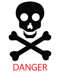Skull and Crossbones Symbol with Danger Warning Text Graphic Art