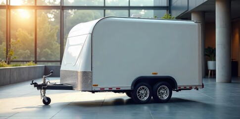 Sleek, modern trailer luggage secured for travel Durable construction, ample storage space ideal for long journeys Various sizes and styles available for diverse needs , modern, vacation, camping