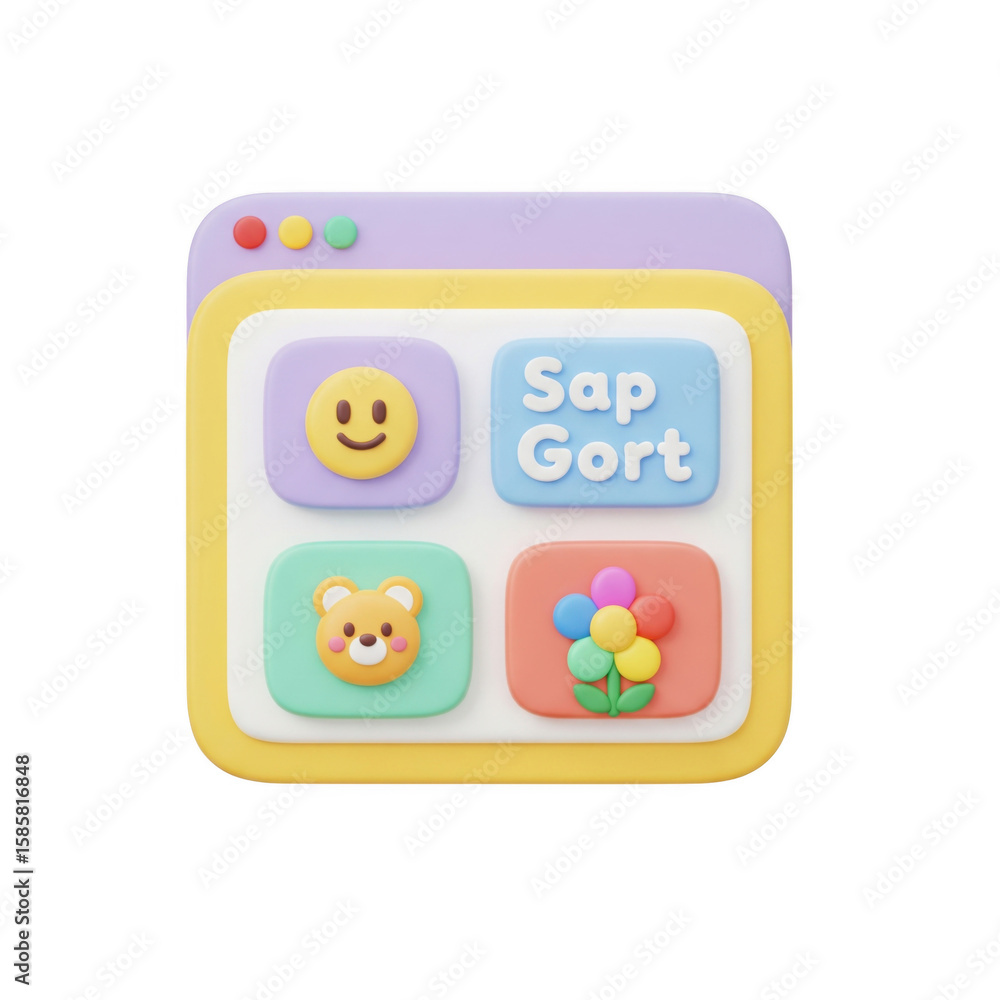 Poster whimsical application interface design with playful elements and soft pastel palette