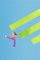 Vertical banner 3d art pop image collage of happy businesswoman businessman climb stand chart...