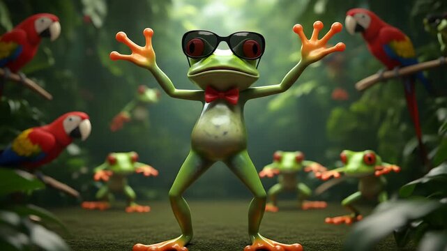 Frogs jungle party illustration