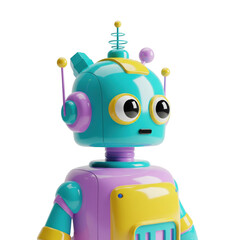 Naklejka premium Charming Futuristic Robot Character with Playful Design and Vibrant Color Palette