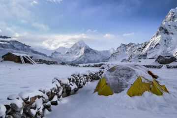 Panoramic view of snow-capped mountain tops