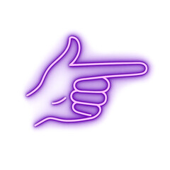 Purple Neon Light Hand Pointing Finger. Abstract Glowing Graphic Element PNG