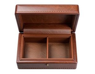 Brown Leather Ring Box with Tilted Perspective, Empty Display, Transparent Background.