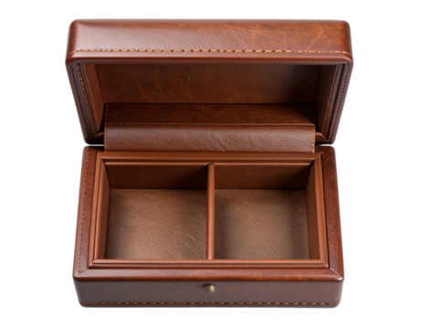 Brown Leather Ring Box with Tilted Perspective, Empty Display, Transparent Background.