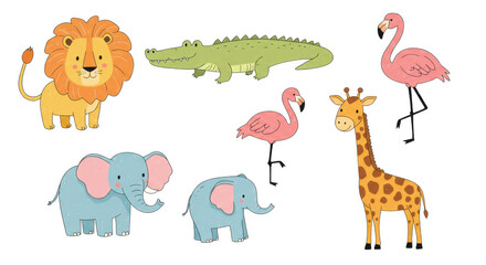Cute Cartoon Safari Animal Collection Illustration