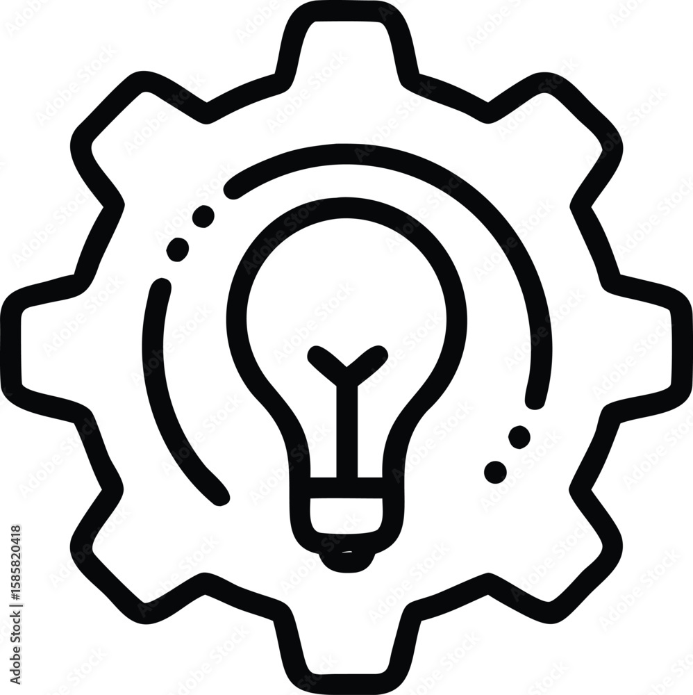 Aufkleber outline icon of lightbulb in gear, machine solution element