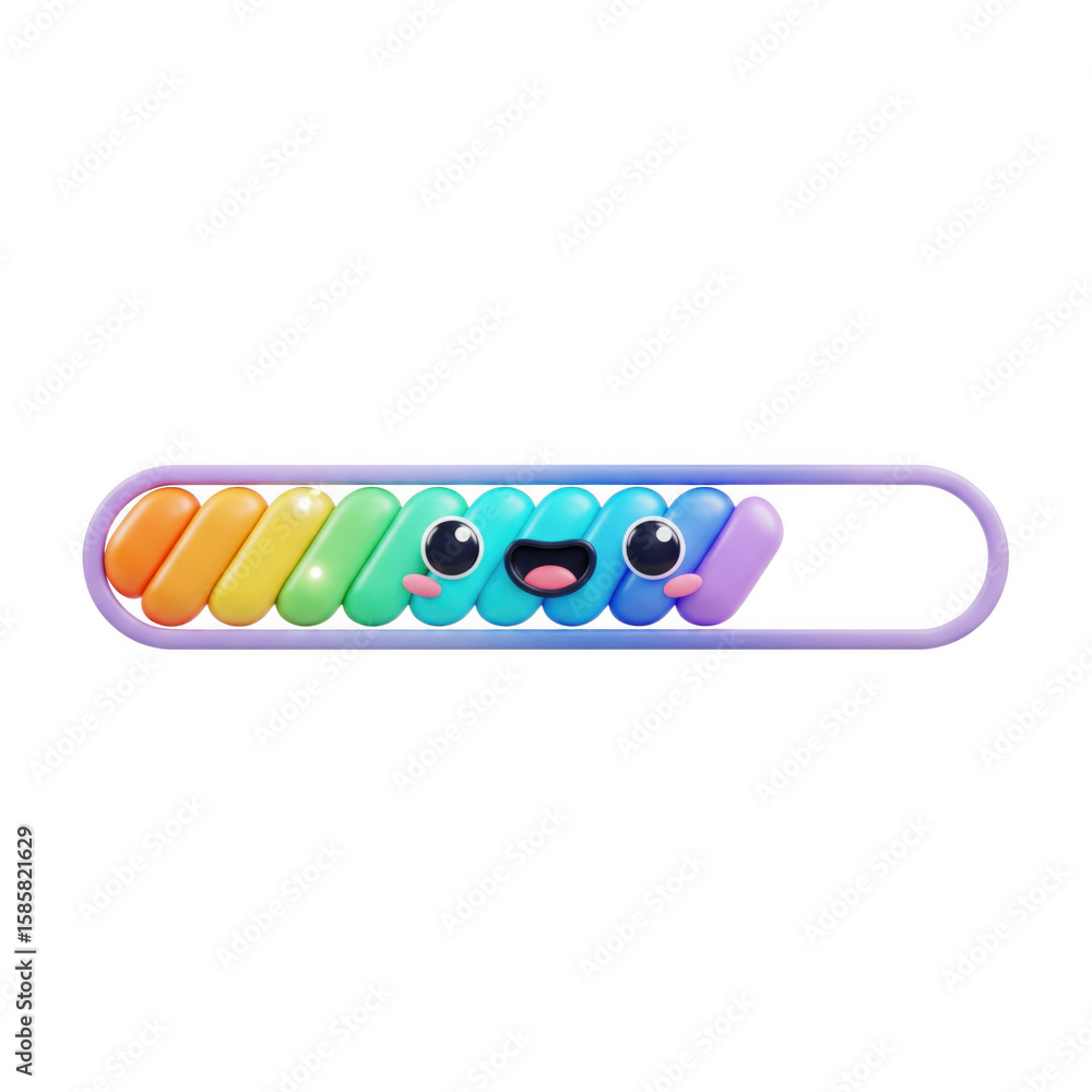 Aufkleber whimsical rainbow loading bar animation with playful face on transparent backdrop