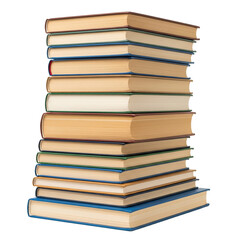 Stack of Hardcover Books with Various Colored Spines and Covers Isolated on Transparent Background