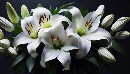 Obraz premium allegorical photo of bouquet with white lilies in the form of faces